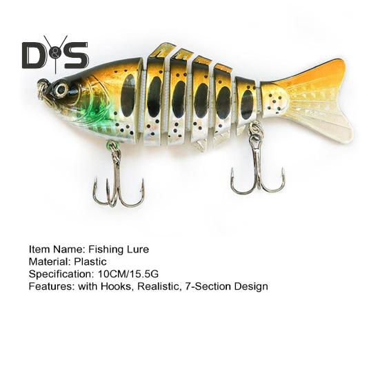 10CM/15.5G Multi-Jointed Fishing Lure with Hooks Realistic 7-Section Swimbait Bionic Hard Artificial Bait Freshwater Saltwater Fishing Accessories