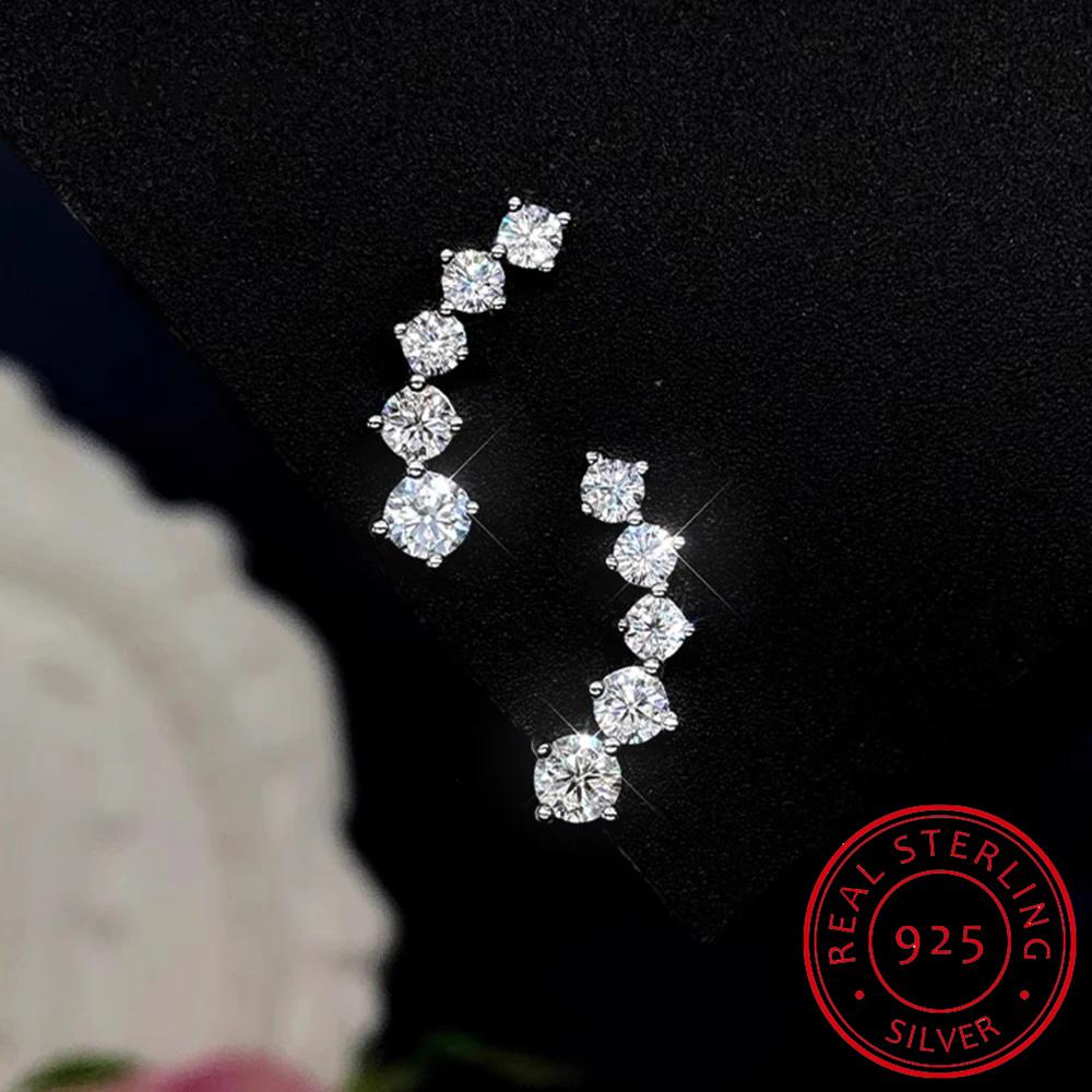 Real D Color Moissanite Diamond Earrings 925 Silver Sparkling Smile Stud Earrings for Women Jewelry Gift Oorbellen