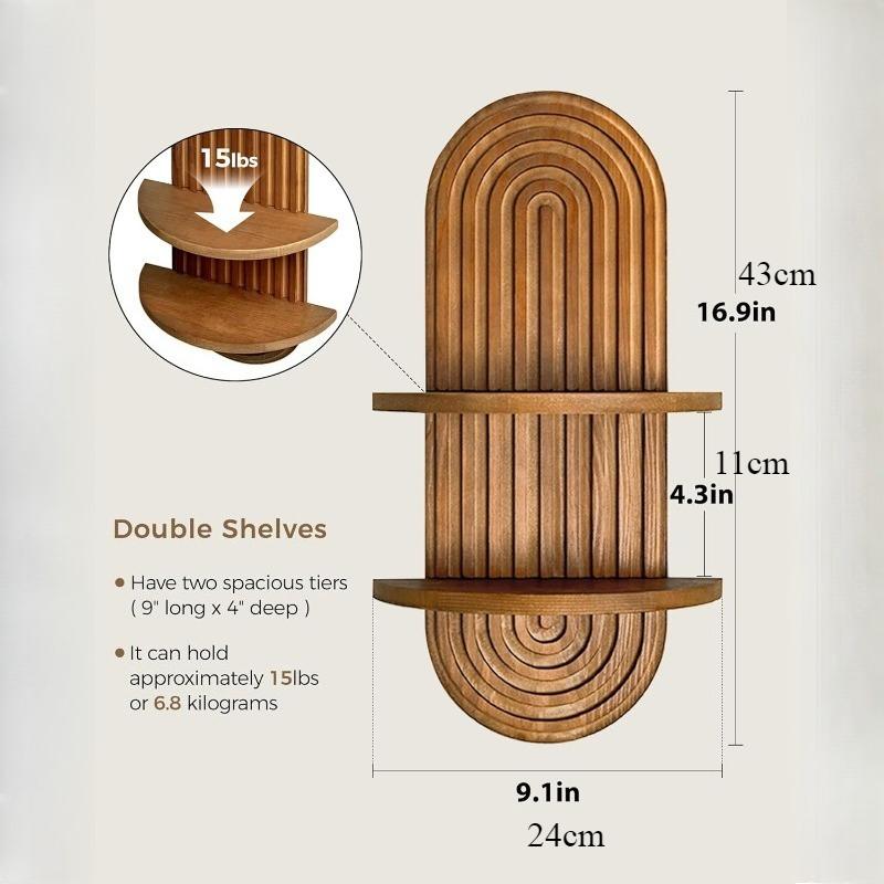 Wall Decor Brown Plant Wall Shelf, Modern Hanging Plant Shelf, 2-Tier Wooden Floating Shelves for Home, Living Room, Office Holding Planter Decoration