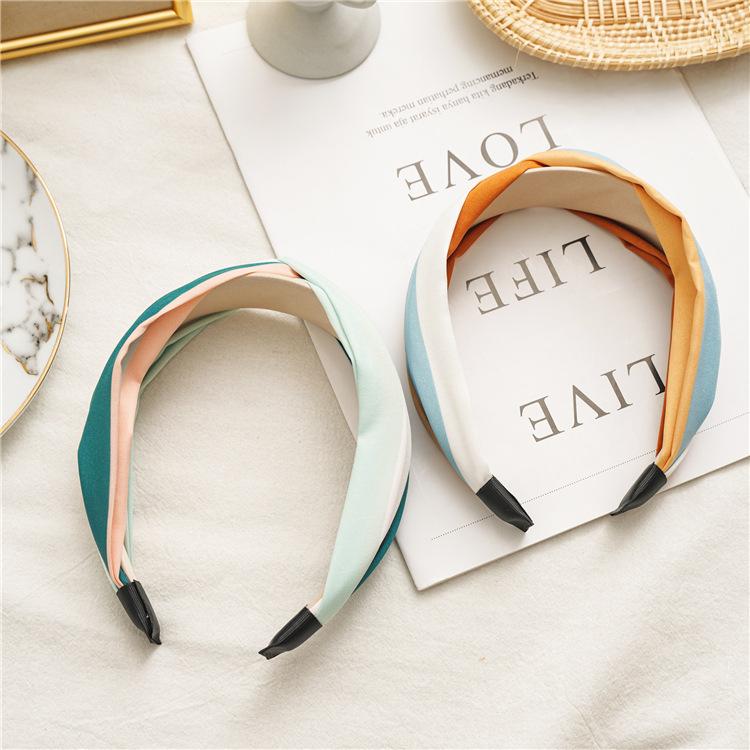 Wide Top Knot Fabric Hair Bands For Women Contrast Color Cloth Headband Bezel Girls Hairband  Hoop Female Hair Accessories