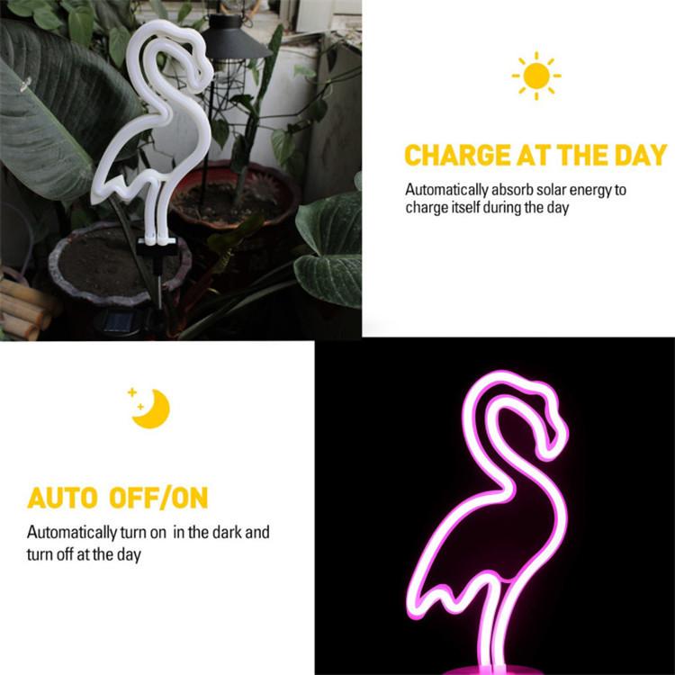 Outdoor Solar Flamingo Neon Light for Garden or Courtyard