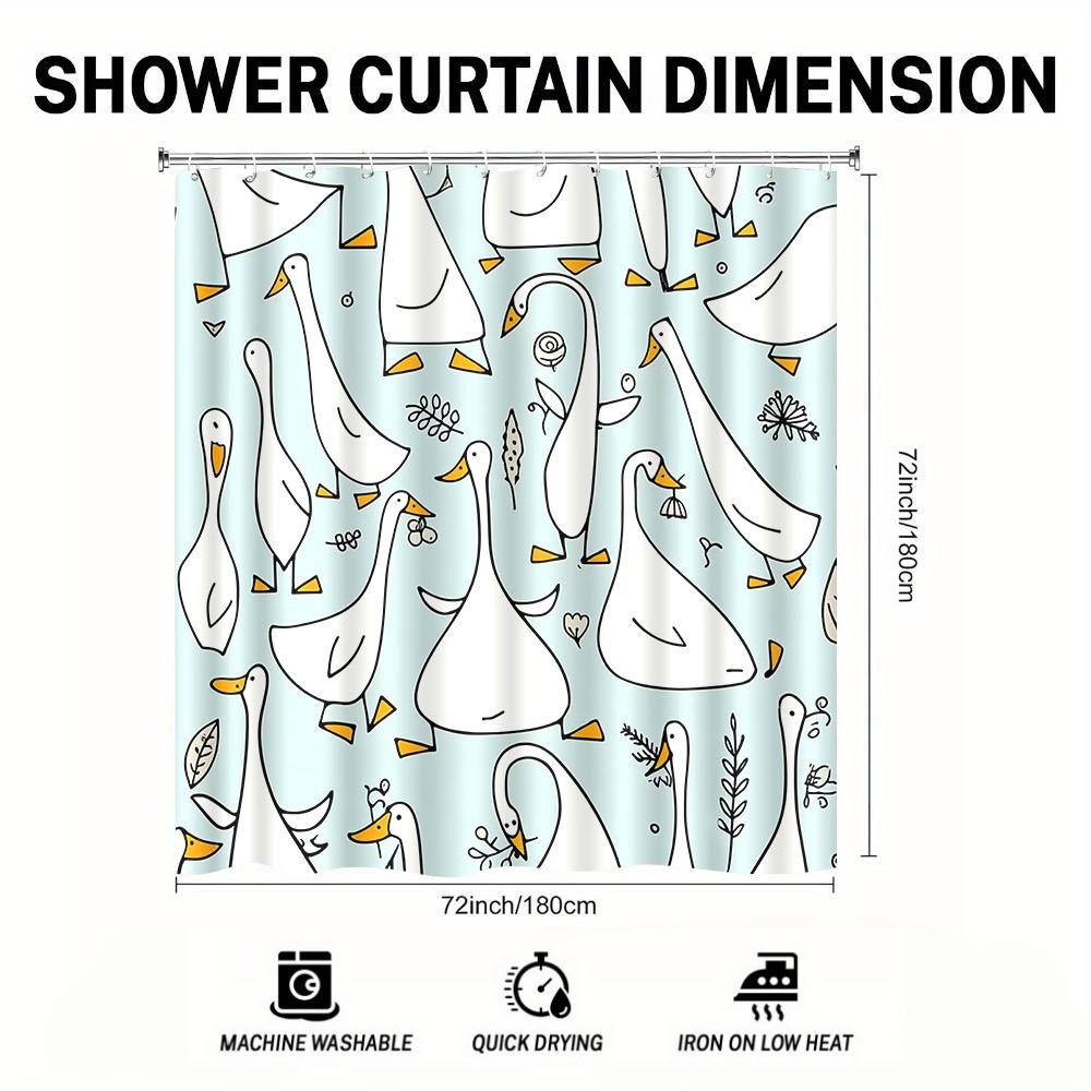 Whimsical Goose Shower Curtain – Light Blue Background, Cartoon Ducks & Leaves, 12 Hooks, Machine Washable, Fun Bathroom Decor