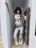 Gijun Sheer Print Flared Pants Charcoal