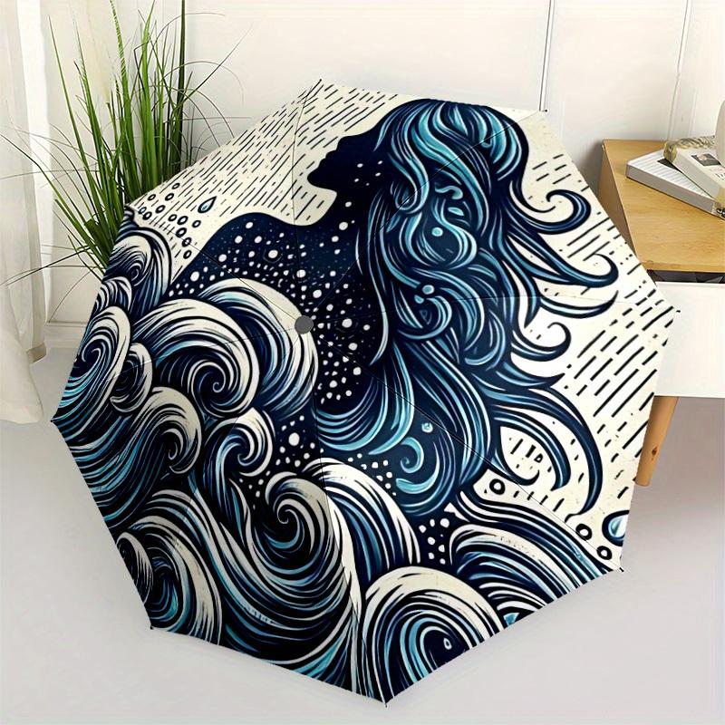 1pc Ocean Mermaid Automatic Open/Close Umbrella, Portable Folding Umbrella for Travel, Themed Events, It Is Suitable As a Gift for Various Festivals,