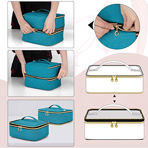 Luxja Removable Double-Layer Nail Polish Case for 60 Bottles with Nail Care Pockets, Teal