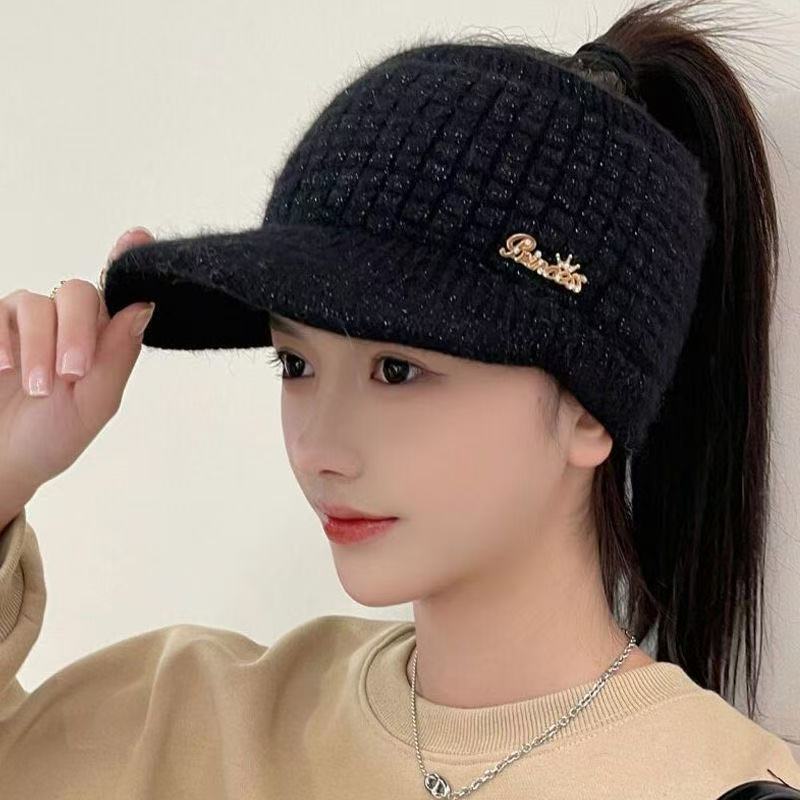 Women S Warm Ponytail Open Top Knit Hat Autumn Winter Versatile