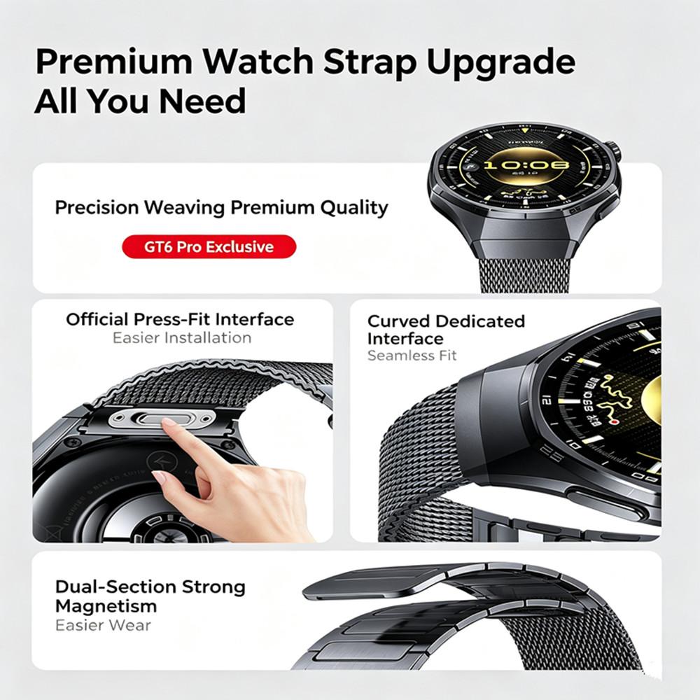 Press Quick Release Magnetic Metal Strap Seamless Stainless Steel Wrist Band for Huawei Watch GT 6 Pro/GT 7 Pro Smartwatch Replacement Accessories