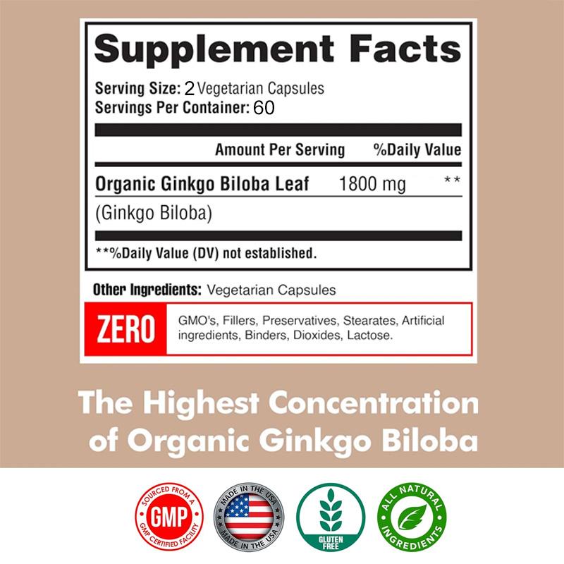 Ginkgo Biloba 1800mg - Supporto Cognitivo e della Memoria, Supporto per la Memoria e la Salute del Cervello