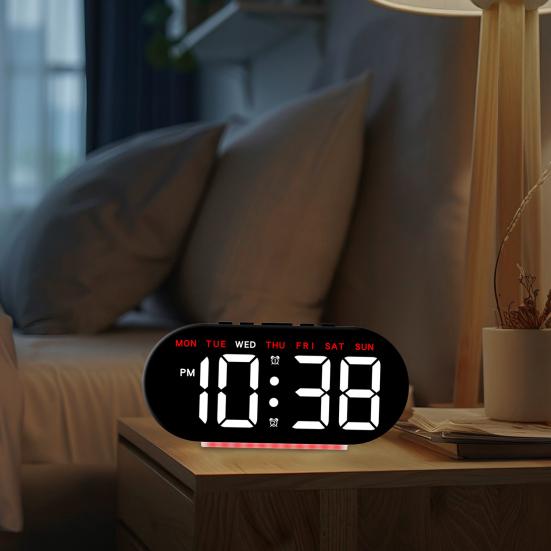 LED Alarm Clock with Large Screen Easy-to-Read Temperature Display Dimming 12/24h Bedroom Desk Clock