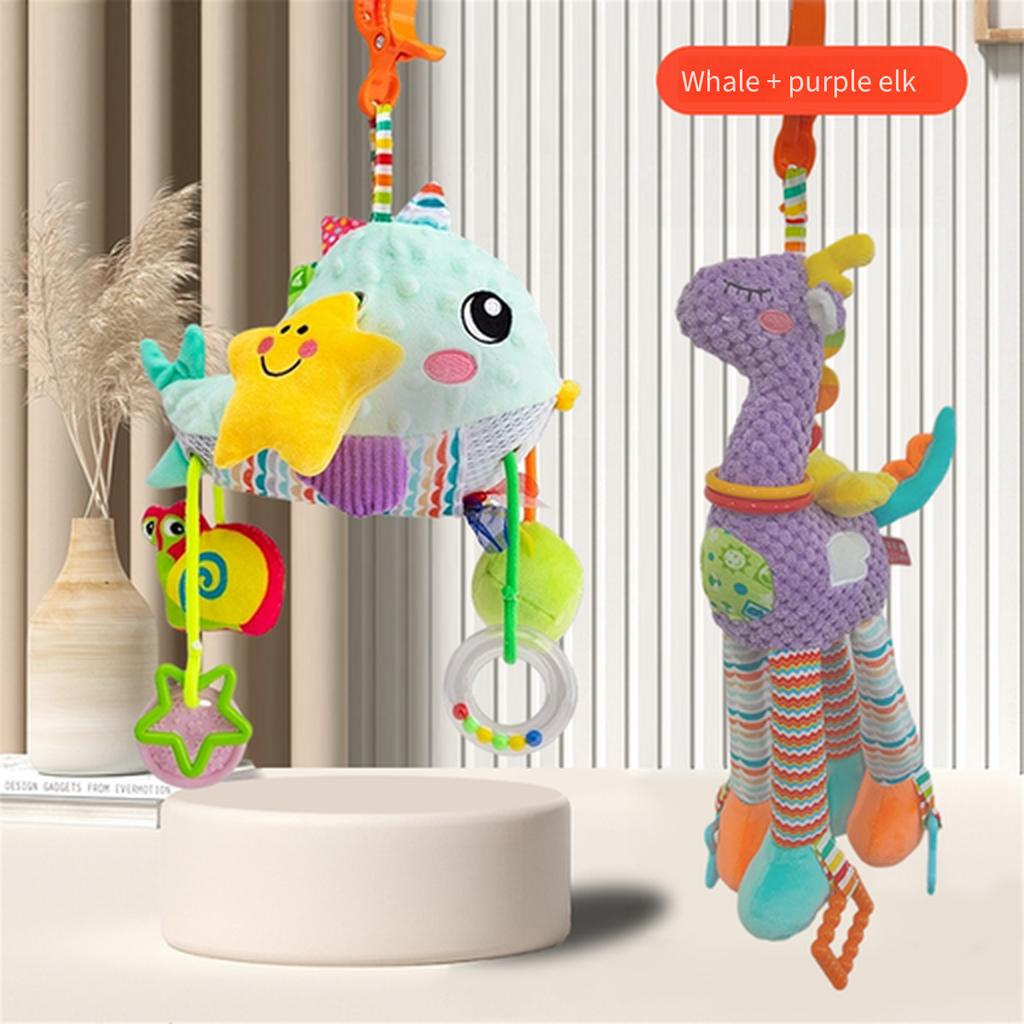 Pull String Baby Rattle Toy, Stroller Hanging Pendant, Sensory Grasp Training Toy, Car Seat Hanging Soothing Toy for Newborn Infant 0‑12 Months