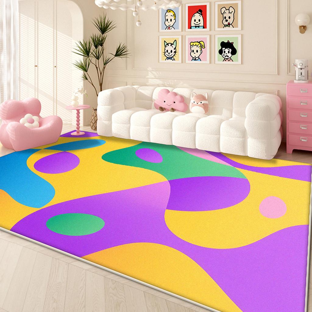 Moderner farbiger Teppich für Wohnzimmer Niedliche Dekoration Zuhause Sofa Waschbare große Teppiche Lounge Schlafzimmer Plüsch-Bodenmatte Einfache Reinigung