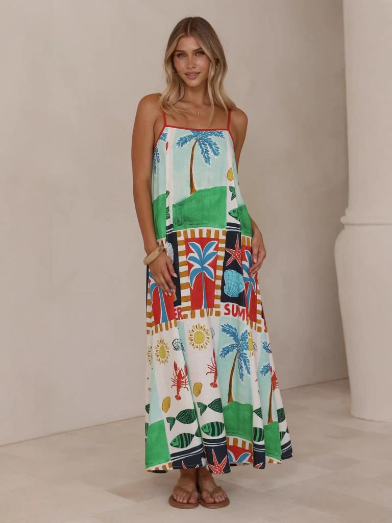 2026 Casual Holiday Printed Linen Slip Dress