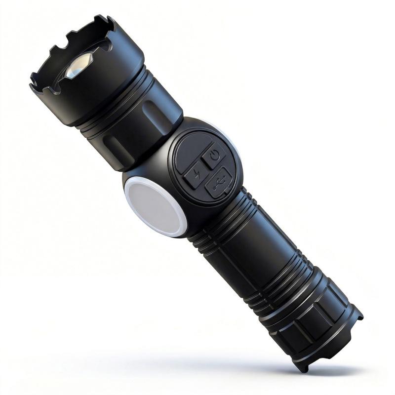 Temu 115B Multi-Function Rechargeable Flashlight: Strong Light, Zoomable, with Digital Display for Outdoor Patrol and Night Fishing Emergencies.