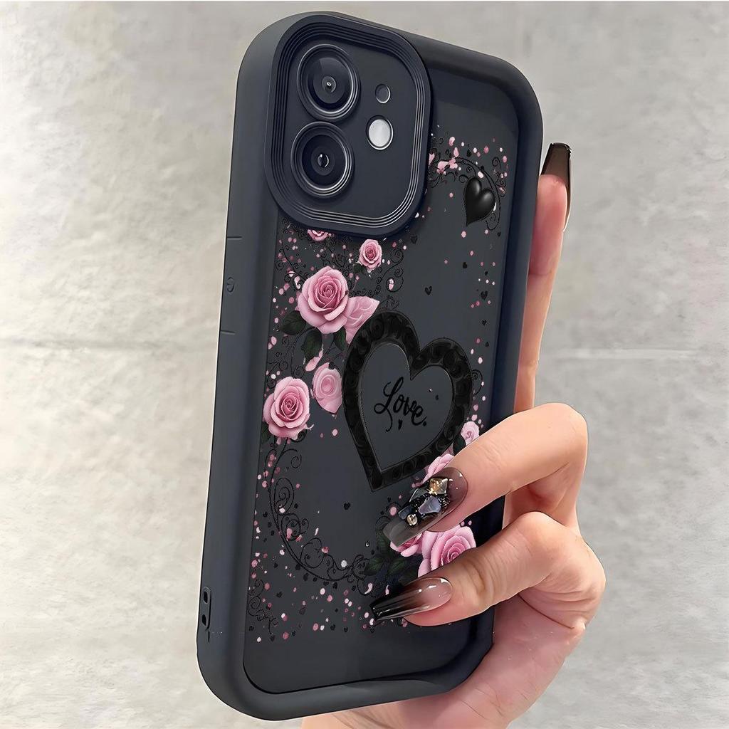 Heart Rose Black Groove Staircase Phone Case for iPhone 14-17 Pro Max