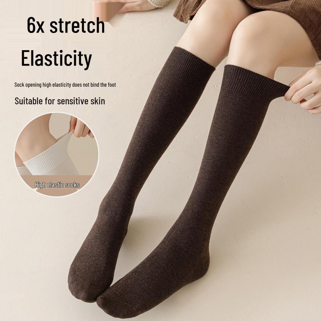 Women's Coffee Wool Compression Socks: Slimming, Non-Slip, Warm JK Long Socks for Spring, Autumn, and Winter