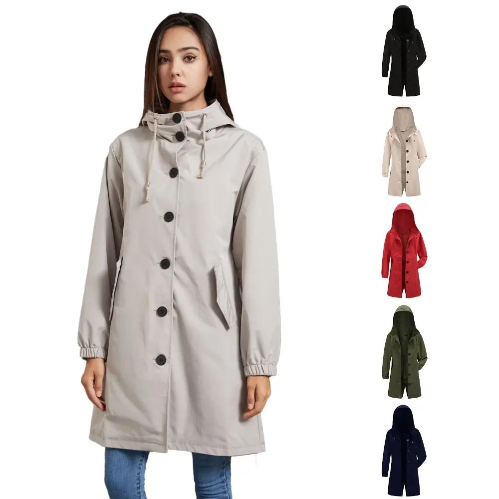 

Anti-splashing Hooded Trench Coat Women Casual Long CoatOutdoor Raincoat Women Women Loose Rain Jacket Autumn XXXL чорний