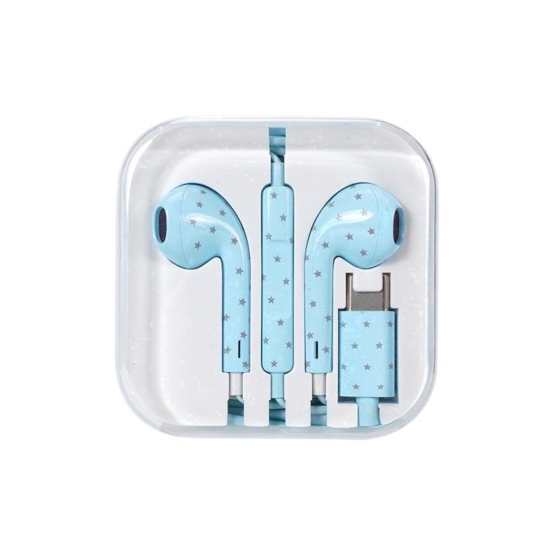 Fones de Ouvido com Fio Tipo-C Cartoon Floral Estrela com Microfone
