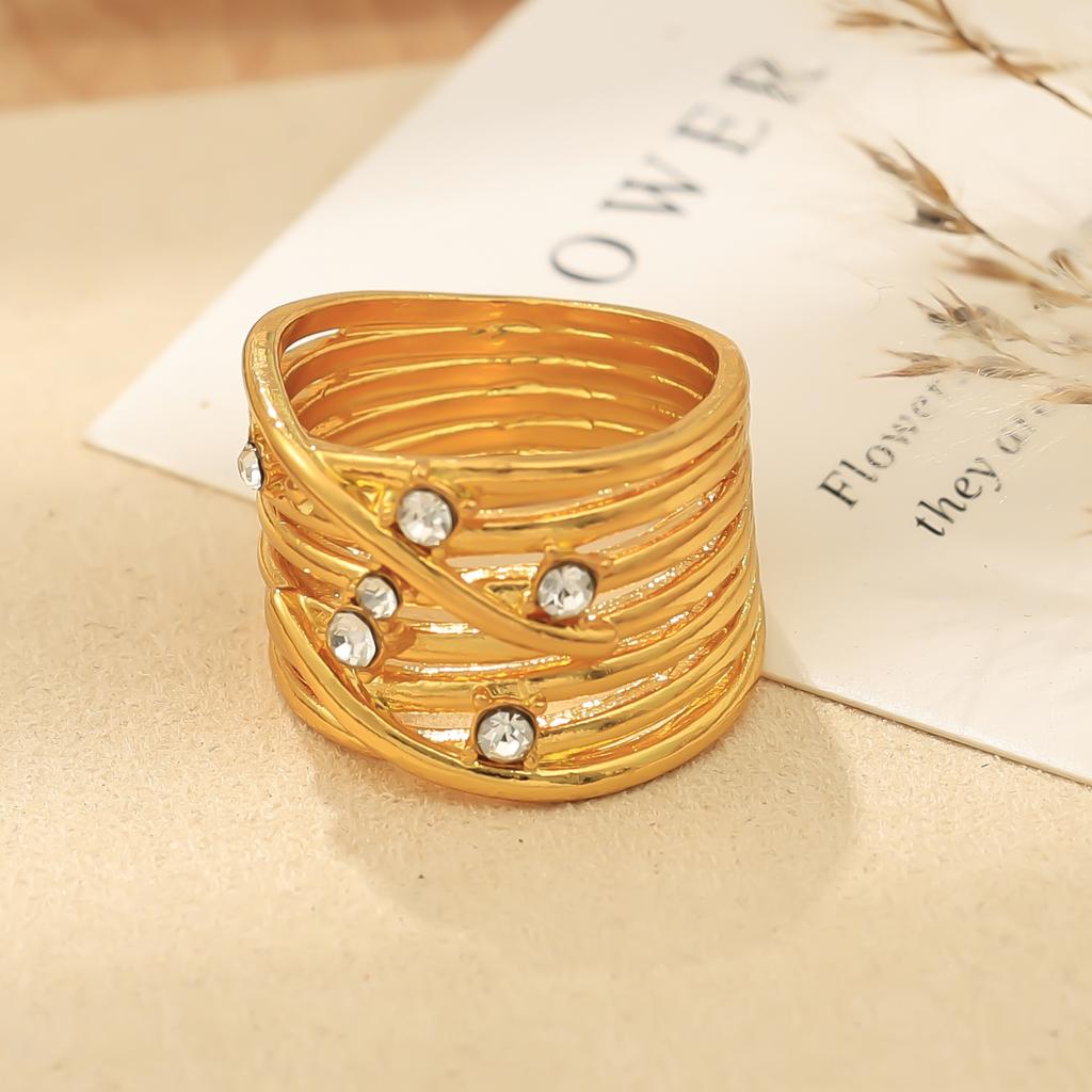 Corrugated design personalized winding minimalist ring opening versatile zircon exquisite ring