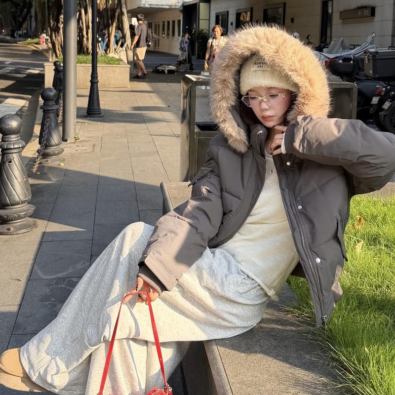 American Short Pie Overcomes Padded Clothes for Women's Winter Loose Big Fur Collar Thickened Warm Hooded Padded Jacket