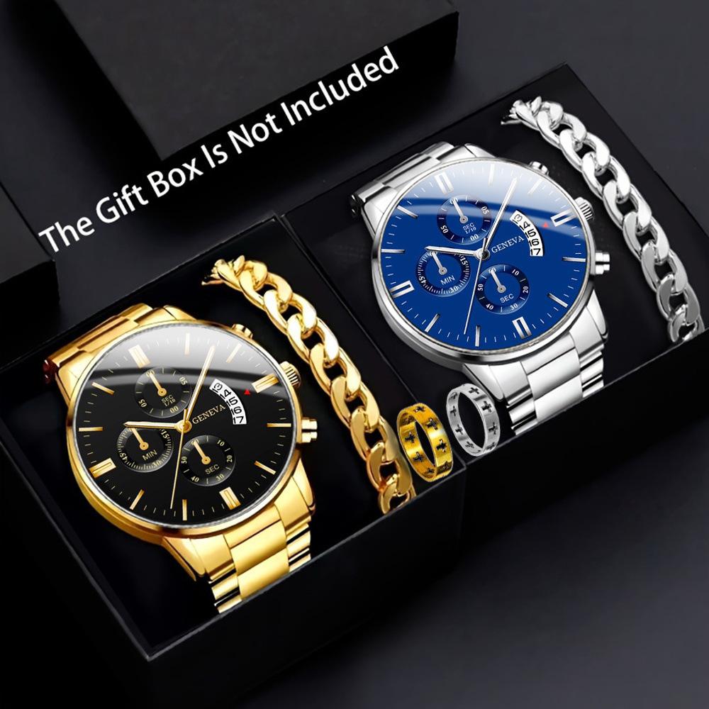 

Genevn Watch 6-Piece Set Men S Steel Strap Watch Quartz Watch Fashion Watch Set