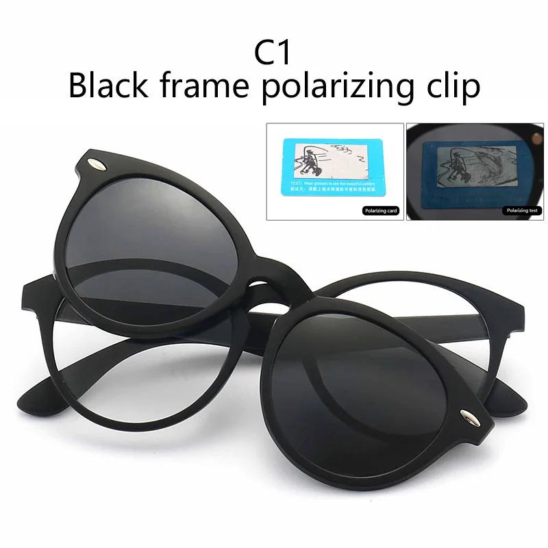 Clipon In 6 1 Black Round Oval Plastic Frame With 5 Pcs Clip On Sunglasses Magnetic Glasses Male Optical
