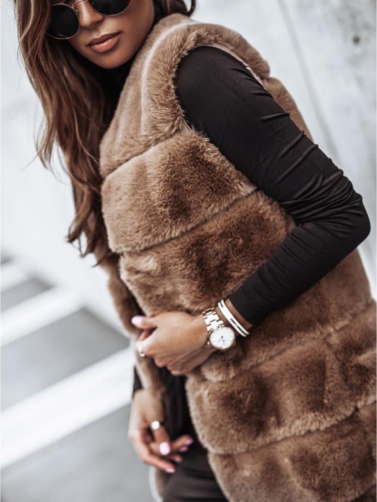 2023 Autumn/Winter Long Round Neck Fur Vest Coat