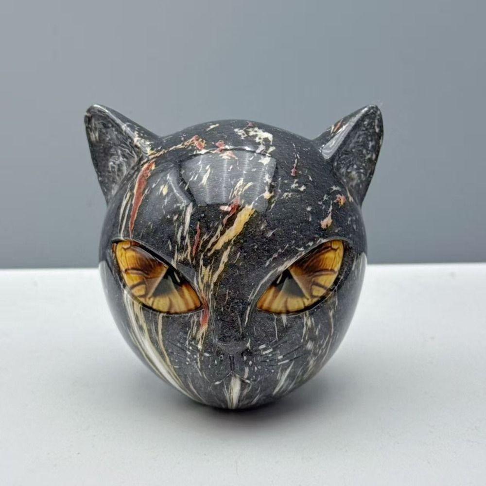 Resin Black Cat Stone Sculpture Hand-Carved Healing Stones Luxury Black Cat Figurine Crystal Healing Elegant Black Cat Figurine