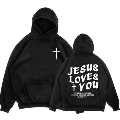 Jesus Love's You Christian Bible Verse Hoodies Letter Graphic Printing Sweatshirts Casual Men Women Hooded Pullovers Unisex Tops