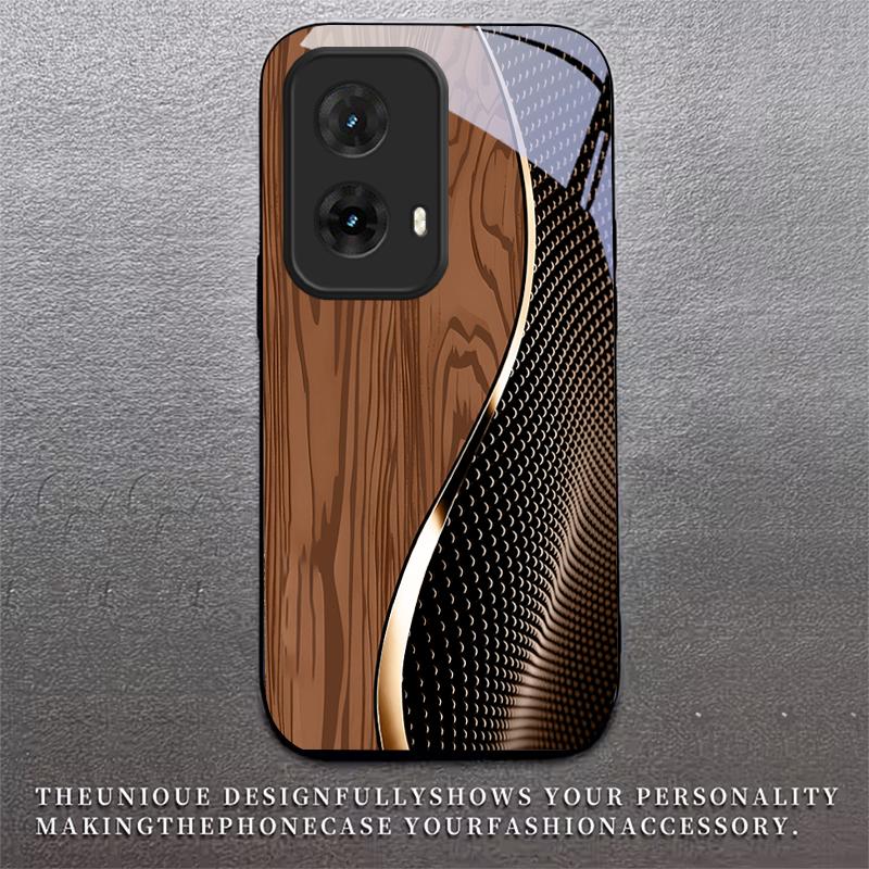 Fiber Gold Trim Black Glass Phone Case For Motorola Moto G14 G22 G24Power G24 G34 G35 G45 G54 G55 G75 G84 G85 Hard Black Cover