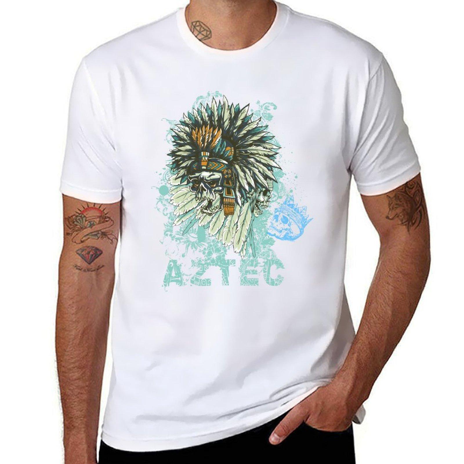 Aztec Skull with Feathered Headdress Bold Tribal Graphic Tee TShirt graphic shirts Funny tshirts t shirt for Unisex S