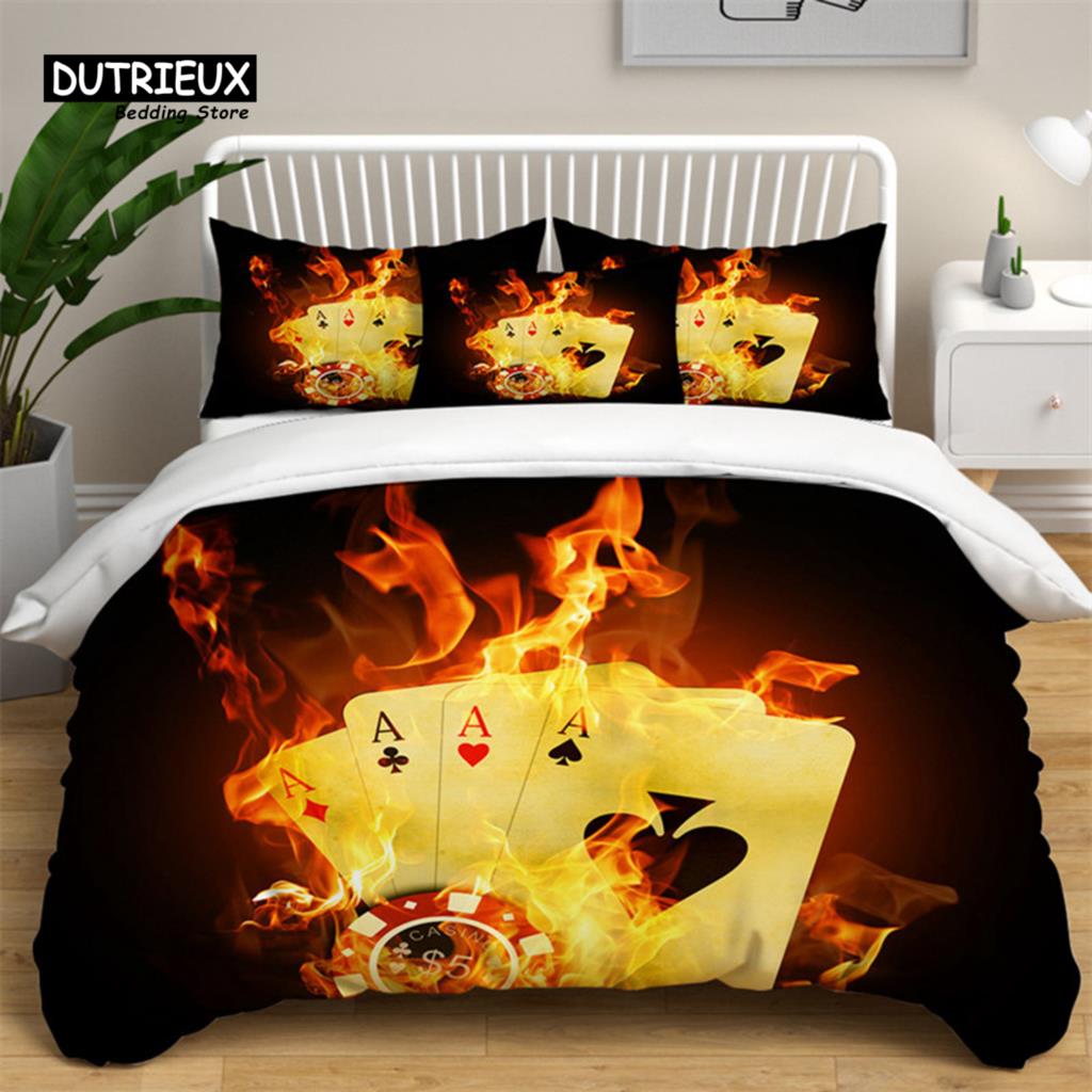 Soft Poker Bedding Set Retro Player Card Game Tarot Print Duvet Cover For Kids Boys Girls Teens Geometric Pattern Pillow Shams