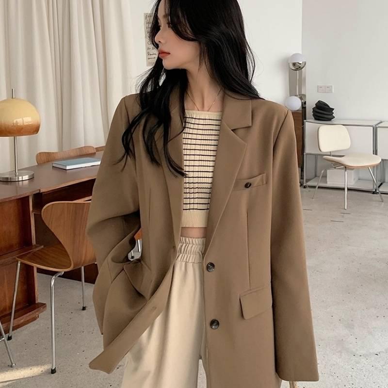 

Coffee Loose-Fit Women s Suit Jacket - 2025 Hong Kong & Korean Style, Chic Casual with Back Vent for Spring & Autumn M 110-125 cm кофейный