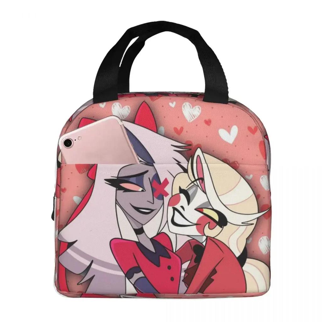 Charlie And Vaggie Valentines Hazbin Hotels Insulated Lunch Bag for Office Cooler Thermal Food Box Tote Lunch Boxes Container