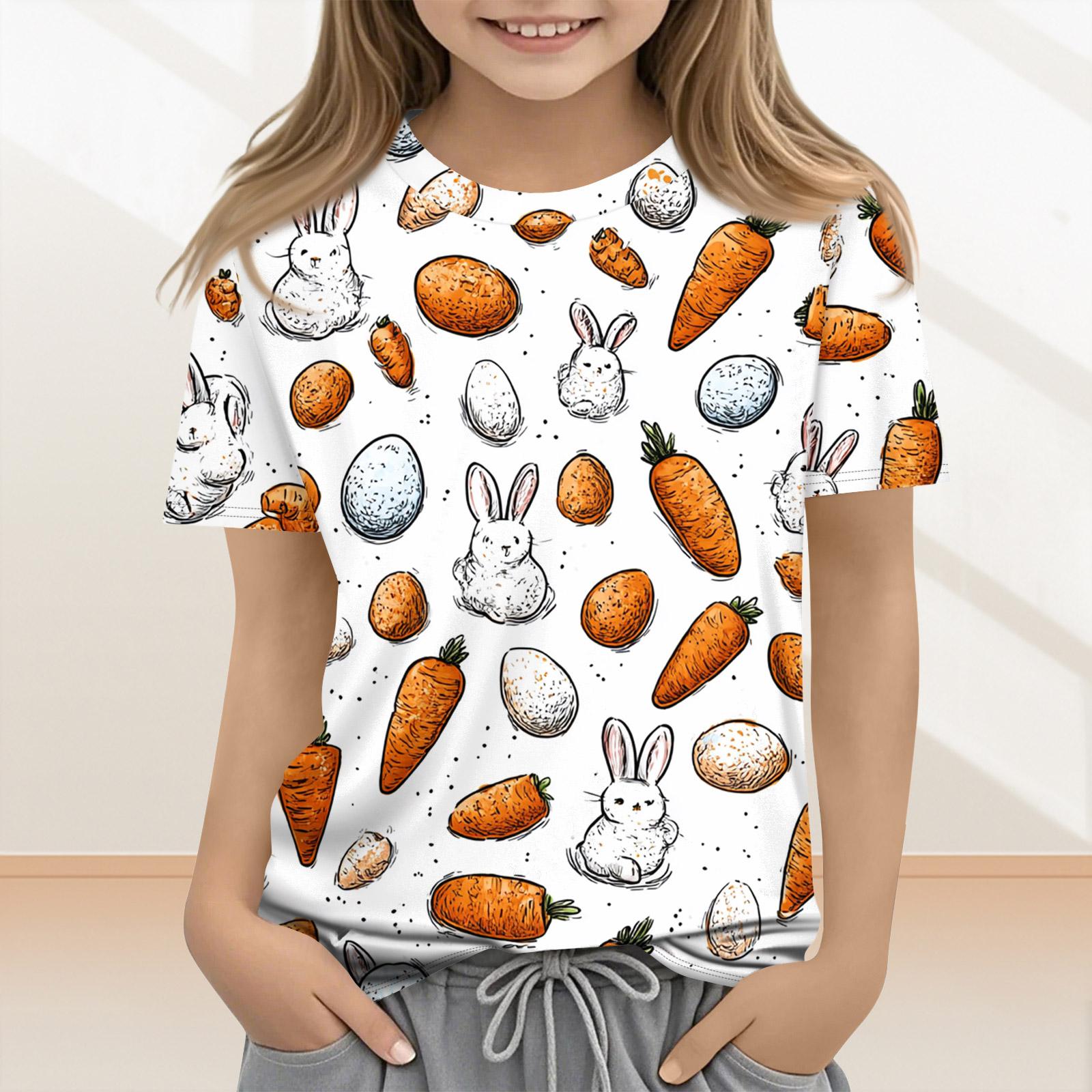 

Children s Casual And Fashionable Easter Clothing, Featuring Bunnies, Easter Eggs, And Printed Short-sleeved Tops And T-shirts. 160 білий