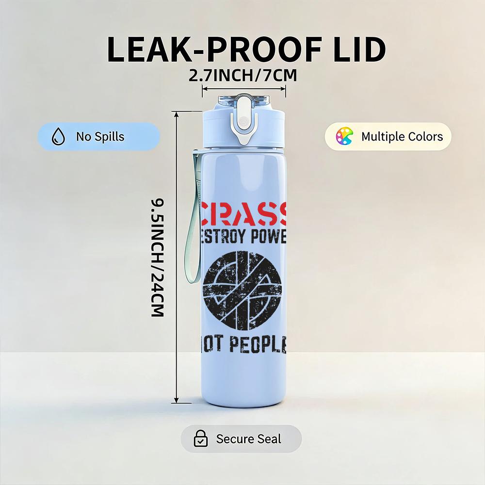 1PC Crass Black White Bold Text Print 750ml Colorful Plastic Sports Water Bottle Leakproof Pop Up Lid with Straw for Outdoor Work Home Use