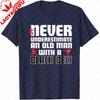 Unterschätze niemals einen alten Mann mit einem Schwarzen Gürtel Herren T-Shirt Baumwolle Sommer Kurzarm Freizeit Mode Kampfsport Geschenk Oberteil
