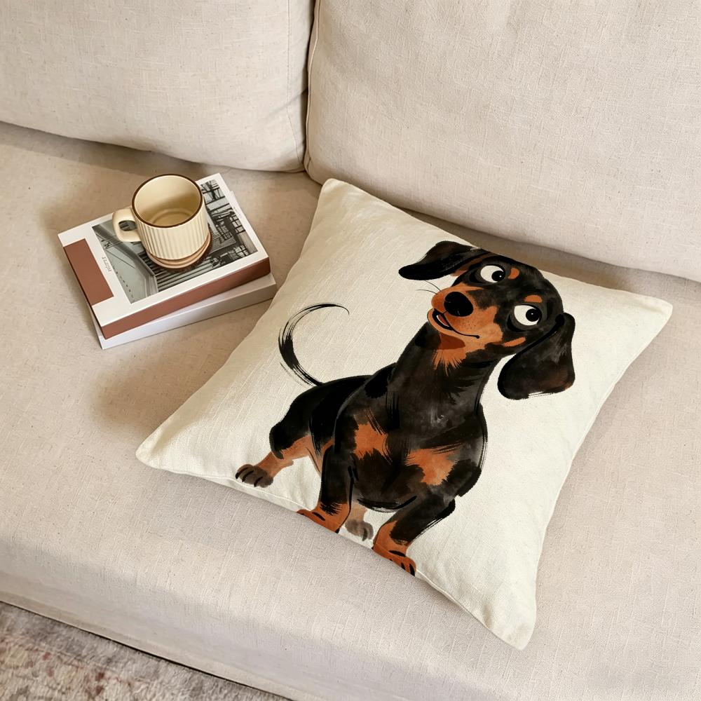 D-Dachshund Watercolor Cushion Cover Fabric Soft Furnishing,Pillowcase, Cushion Cover, Sofa Pillow, Home Decoration