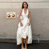 White Halter Neck A-Line Maxi Dress Women Elegant Party Cocktail