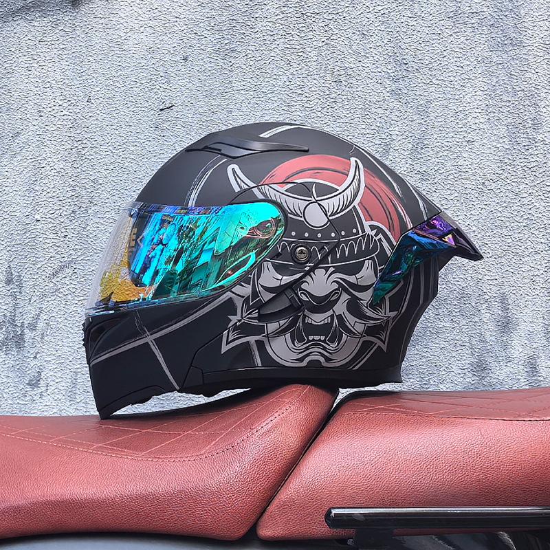 Motorcycle Helmet Peeling Helmet Double Lens Big Tail Locomotive Racing Helmet Running Helmet Men and Women Keep Warm In Winter