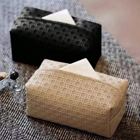 Faux Leather Tissue Box Holder Easy Maintenance Rattan Stain-resistant Tissue Case