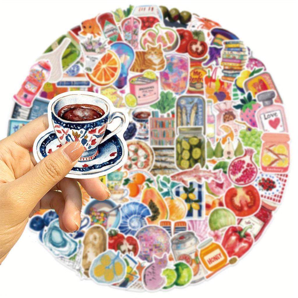 Mediterranean Vintage Stickers - Water Bottle,Laptop,Scrapbook-Christmas,Valentine’s Day,Back To School Gifts-Food Illustrations