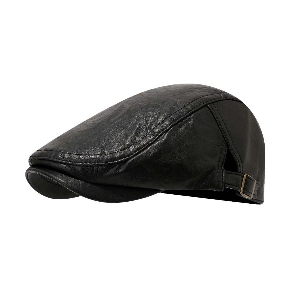 Autumn Winter Flat Cap British Style Newsboy Hat Duckbill Cap Leather Beret  Street Styling