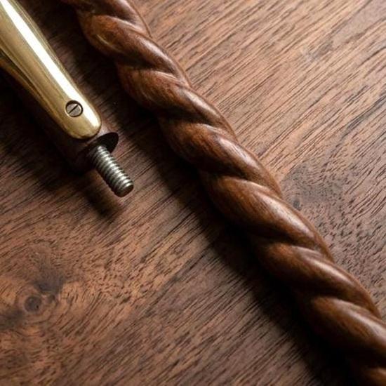 Handcrafted Twisted Spiral Wooden Walking Stick, Solid Brass Handle Cane