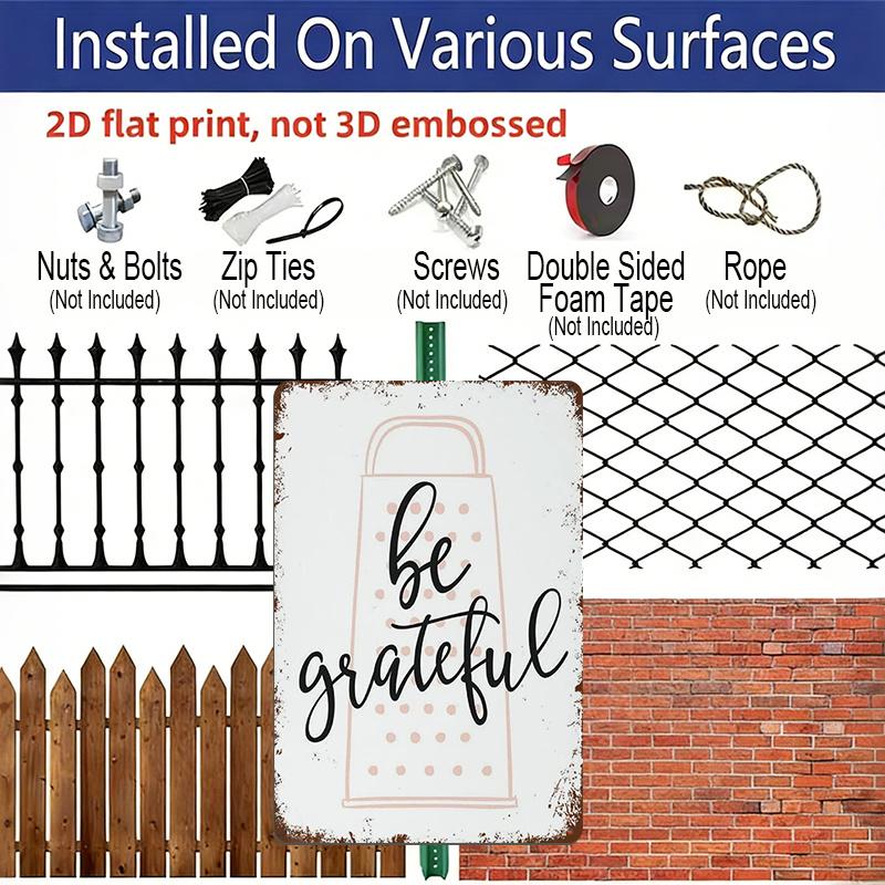 2D Flat, 1pc "Be Grateful" Grater Aluminium Sign - 8"x12" Rustic Pink & White Kitchen Decor, Cheese Grater Accent Wall Art, Perfect for Farmhouse