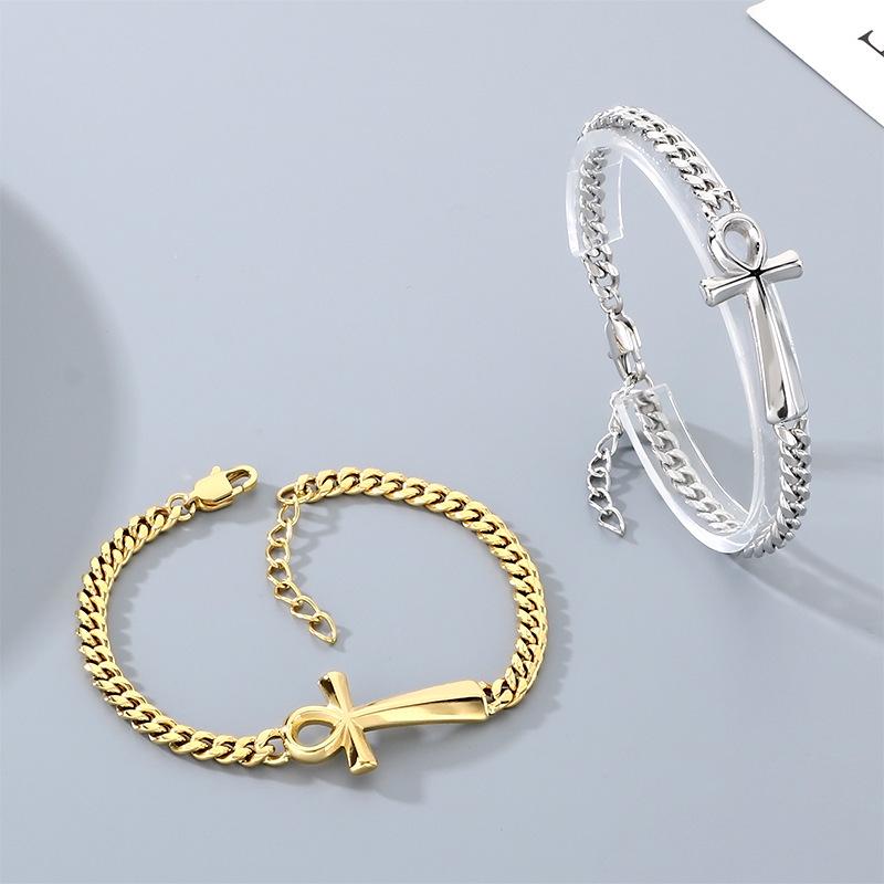 Distressed Egyptian Ankh Cross Bracelet, Personalized Titanium Steel Jewelry for Men & Women