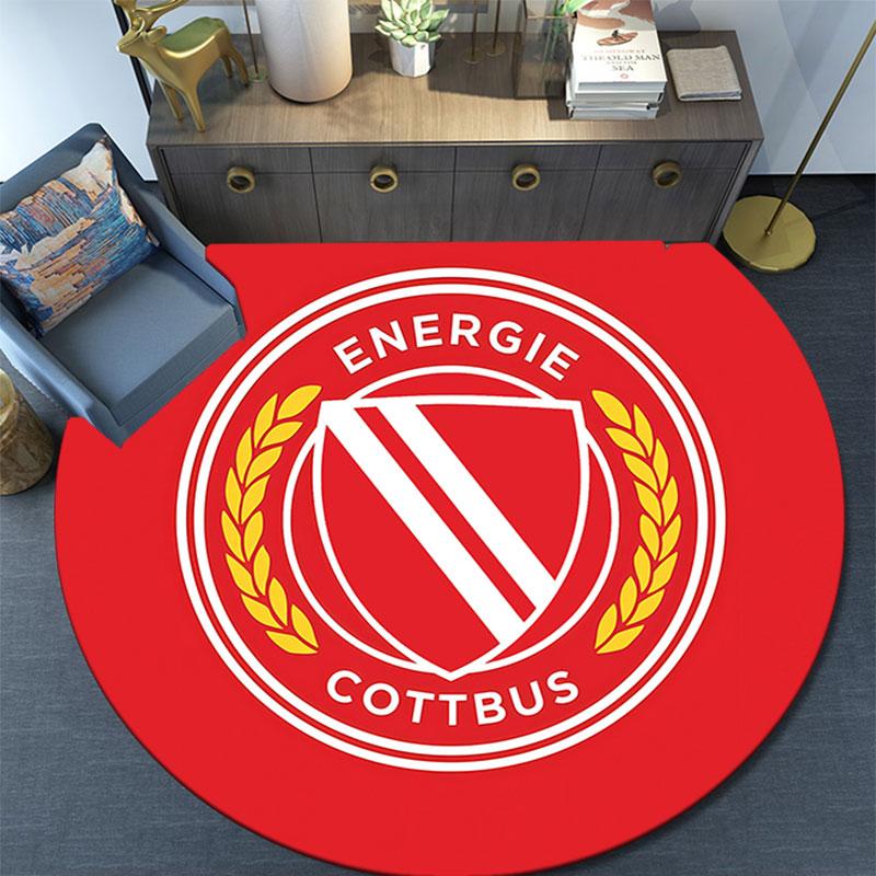 Energie Cottbus Logo Printed Round Rug, Non Slip Washable Circular Carpet For Living Room Bedroom Playroom, Sports Fan Decor, Holiday Birthday Gift