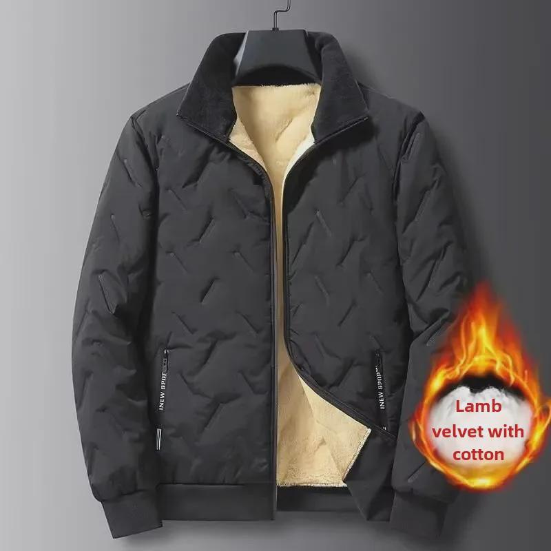 Men's Large Ultrasoft Lambskin Cotton Coat – Warm, Velvet-Lined, Thickened, Casual, Loose-Fit Jacket
