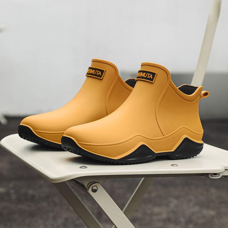 

Новая мода мужские дождевые туфли короткие резиновые сапоги нескользящая водная обувь пара бархатные низкие резиновые туфли женская мода 46