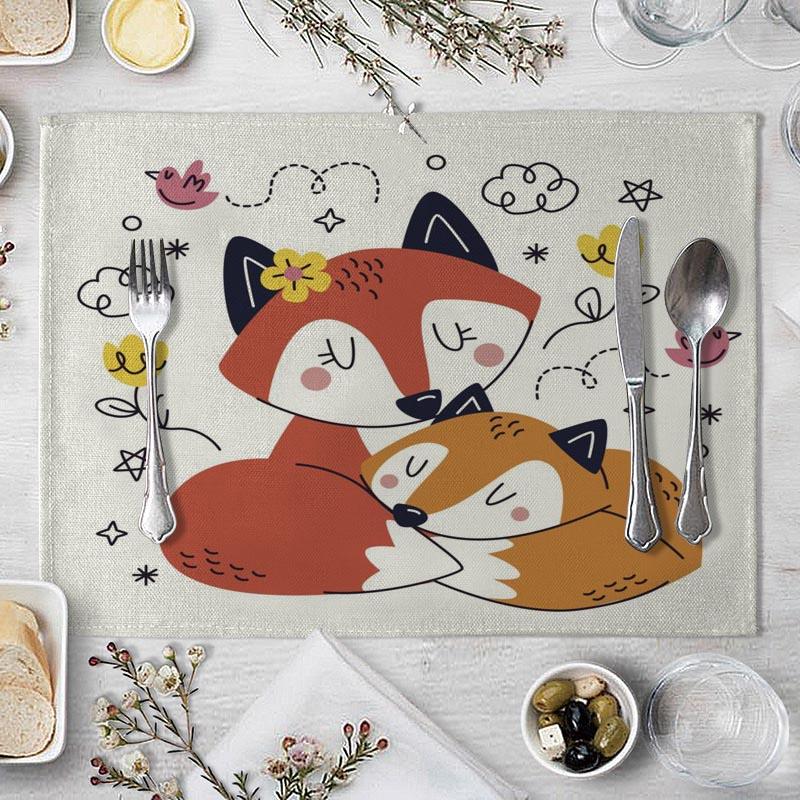 Cotton Linen Fabric Table Mats Children's Cute Animal Style Pattern 01 Placemat Family Dinner Tableware Kitchen Table Mat