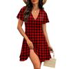 Women’s Short Sleeve V Neck Plaid Print Casual Wrap Dress Lightweight Comfortable Fit Summer Dress